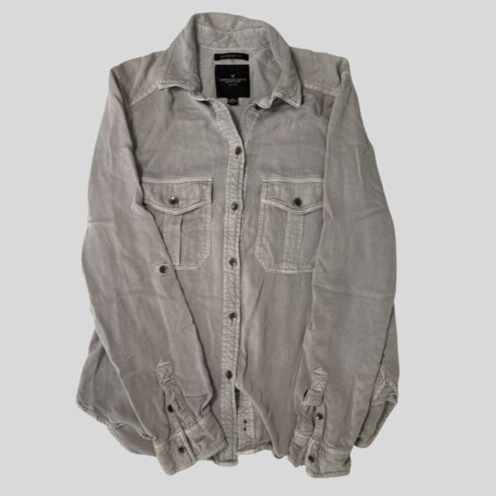 American Eagle Grey Boyfriend Button Down Shirt - Size XXS - Soft Flannel